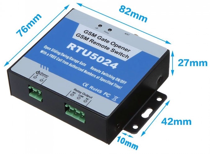 Габаритные размеры GSM-модуля RTU5024 (на 200 номеров)